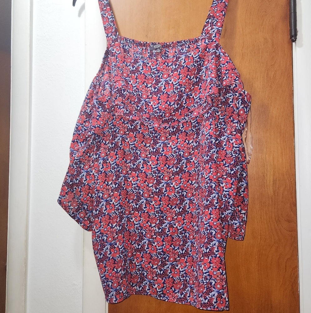 NYD Red and Blue Floral Coldshoulder Top